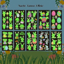 Children's Easter Tattoos, 10 Sheets of Luminous Easter Eggs Tattoos, Children's Tattoos, Small Easter Gifts, Children, Party Bags, Easter Children Small Items