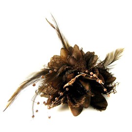 Flower Feather Bead Corsage Hair Clips Fascinator Hairband and Pin (Brown)
