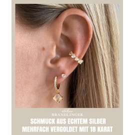 Brandlinger ® Gemstone Earrings 925 Sterling Silver Hoop Earrings with Opal Moonstone Rose Quartz Pendant Jewellery Women's 18K Gold Plated for Women and Girls, Sterling Silver