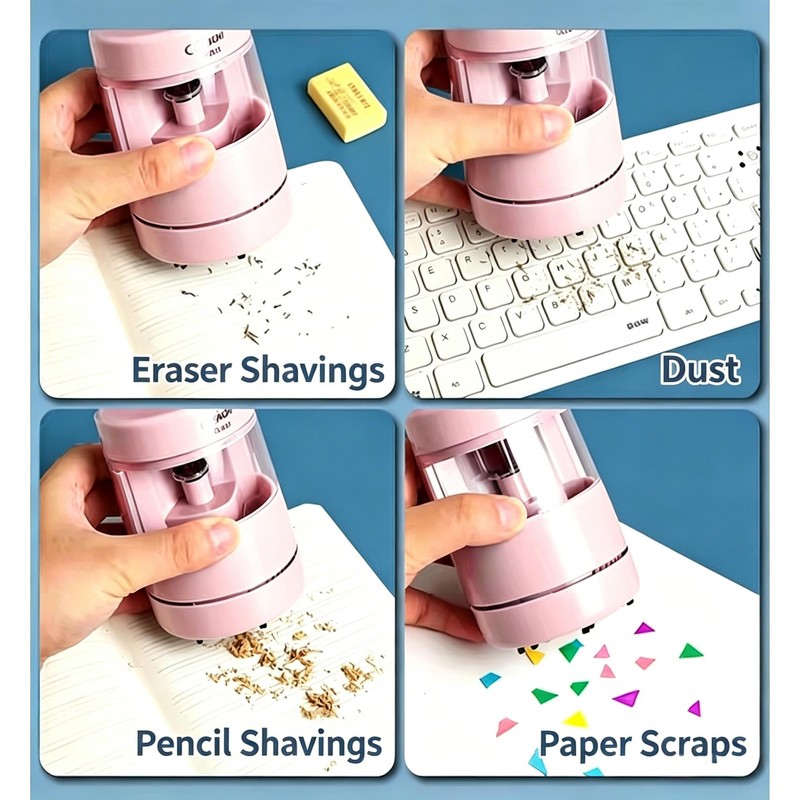 Rechargeable 2-in-1 Electric Pencil Sharpener with Desktop Vacuum, Cordless Automatic