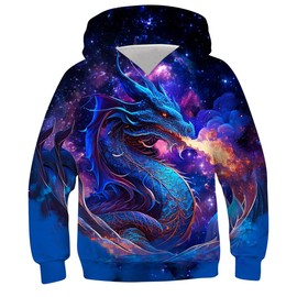 TUONROAD Kids Novelty Hoodies Size 6-7 Boys Cool 3D Print Blue Dragon Pullover Hoodys for 6t Little Boy's Long Sleeve Winter Hooded Sport Clothing With Pocket for Climing Travel Vacation