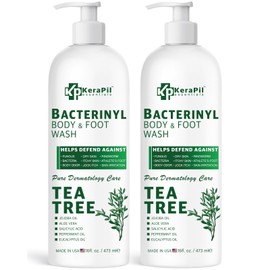 KERAPIL Bacterinyl Tea Tree Body Wash, Helps Combat Body Odor, Ringworms, Athlete's Foot, Nail Issues, Acne, Eczema, Soothes Itching & Promotes Healthy Skin and Feet, Made in USA (16 fl oz x 2 )