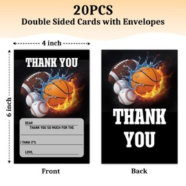 Zgogy 20 PCS Boy Sport Thank You Cards with 20 Envelopes, Thank You Notes Fill in the Blank Thank You Cards for Kids, Colorful Thanks Cards for Birthday Party -08