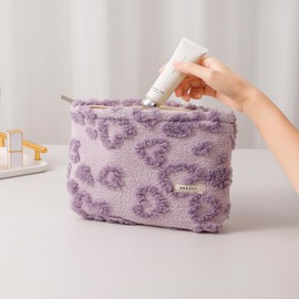 JOYXING Makeup Bag Corduroy Cosmetic Bag for Women, Large Capacity Cosmetic Bag Organizer Cute Makeup Brushes Aesthetic Accessories Storage Bag for Women