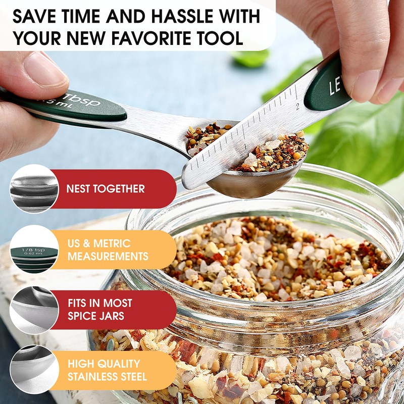 Spring Chef Magnetic Measuring Spoons Set, Dual Sided, Stainless Steel,