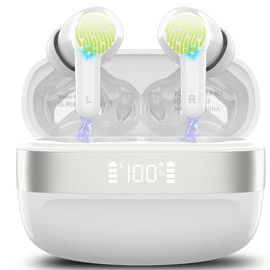 OWMSIC Bluetooth Headphones, Wireless Bluetooth 5.3, HIFL Sound, 4 ENC Microphones, 48 Hours Playtime with LED Display, IPX7 Waterproof Headphones, for iOS/Android, White
