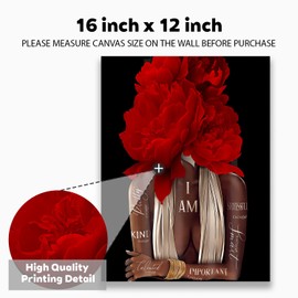 Inspirational Wall Art Canvas, African American Empowerment, Red Floral Design, Modern Home Decor 12"x16"