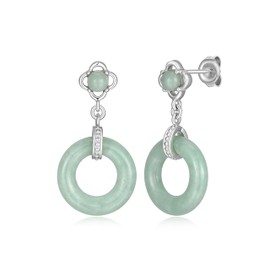 ETERNAL JADE Green Jade Earrings – Rhodium-Plated Sterling Silver, Genuine Green Jade Jewelry, Hypoallergenic, Elegant Gift Box Included