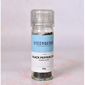 Steenbergs Organic Black Peppercorns 40g in a grinder