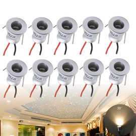 Quentacy DC12V 1W Mini LED Spotlight Jewelry Indoor Display Showcase Counter Ceiling Recessed Down Light RV Micro Reading Lighting Warm-White 3000K Silver-Shell 10Pack