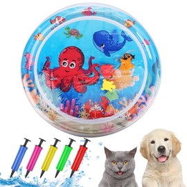 Interactive Sensory Water Play Mat for Cats & Kids - 2024 Cool Comfort Inflatable Tummy Time Mat with Thickened Water Sensor Technology (Round)