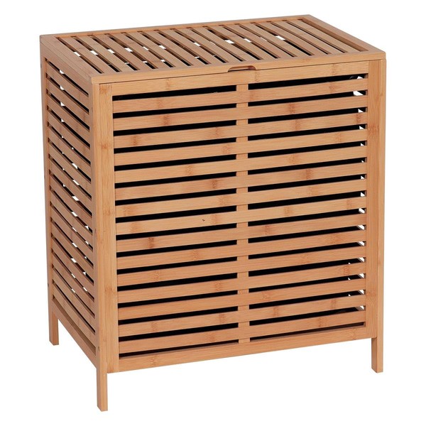 Bamboo Laundry Hamper with Lid, Removable Bag, Slatted Ventilation Design,