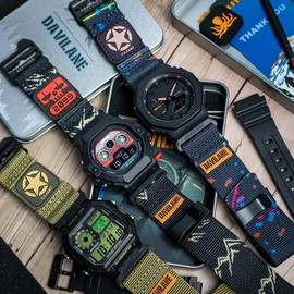 DAVILANE 18mm Military Nylon Watch Band for Casio G-Shock AE/F/W Series (AE-1200, F-91W, W-735H, DW-H5600) - Quick Release Watch Band with Swappable Patches & G-Hook Closure