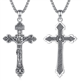 AEONSLOVE Crucifix Necklace Men Women Sterling Silver Jesus Cross Necklace Catholic Cross Pendant Catholic Crucifix Pendant Christian Jewelry Crucifijo de Plata Amulet Gifts