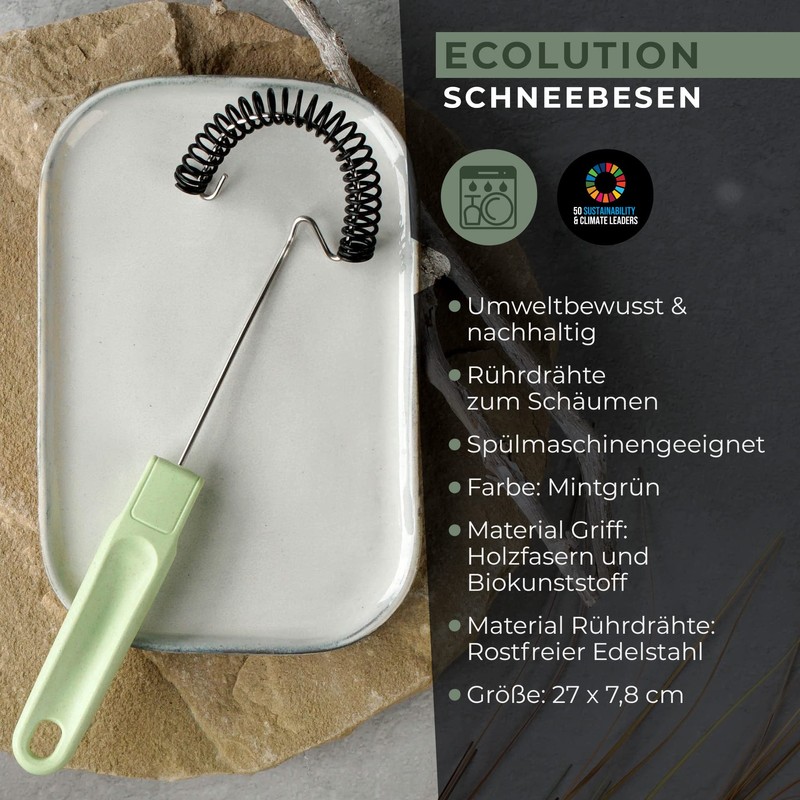 Fackelmann Ecolution Whisk - Small Spiral Whisk Made of Wood