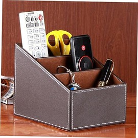 Operitacx Pu Leather Controller Organizer for Desk Coffee Color Height Sections for Remote Controls and Lining Modern Desktop Storage