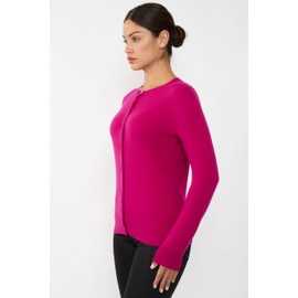 JENNIE LIU Women's 100% Cashmere Button Front Long Sleeve Crewneck Cardigan Sweater