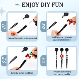 10 Pcs Beadable Pens, Retractable Badge Reel Clip Pull Bead Ballpoint Pen Beaded Pens Bulk Black Ink Creative Diy Pen for Nurse Teacher Student Staff Waitress Office School Gift Supplies (Black)