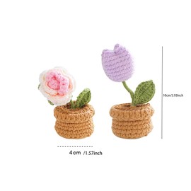 Handmade Knitted Crochet Plant Rear View Mirror Pendant Flowers Figurine Car Dashboard Decor for Car Rear View Mirror Home Office Desk Decoration Ornaments (Sunflowers+Tulip)