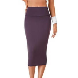 Rooscier Women's High Waist Pencil Skirt Back Slit Stretchy Bodycon Office Midi Skirts Bordeaux X-Large