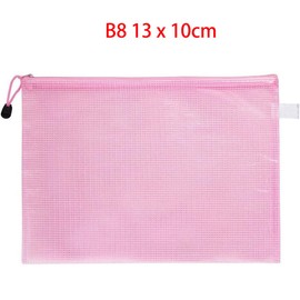 Plastic Wallets B8 File Folder Document Mesh Zipper Bags Zip Wallet Bag Waterproof Office Stationery Storage Pouch Pink