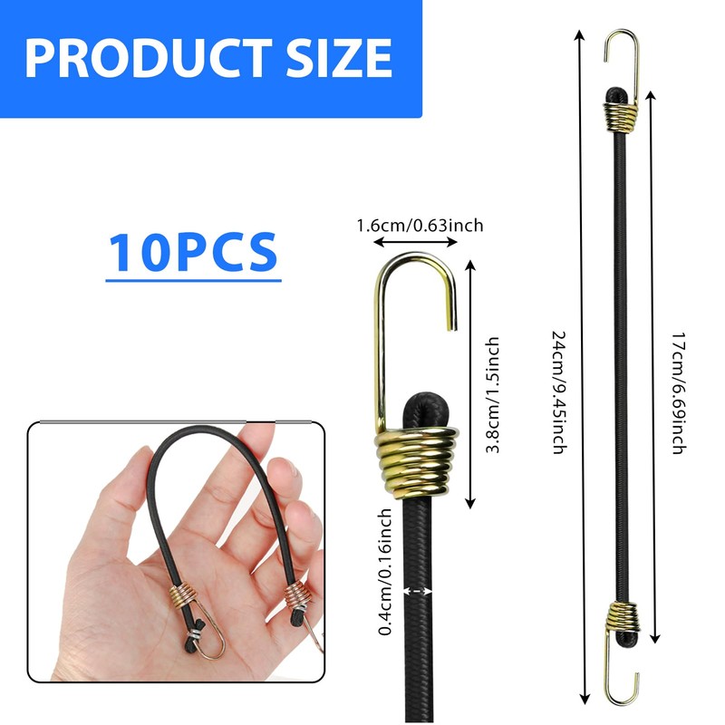Short Bungee Cords with Hooks 10Pcs Bungee Cord Heavy Duty