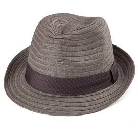 Straw Trilby Hat for Men - Summer Sun Fedoras Travel Beach Panama Short Brim, 004 Grey, Medium-Large