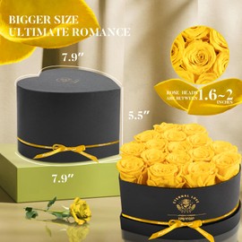 Impouo 16-Piece Forever Flowers Heart Shape Box - Preserved Roses, Birthday Gifts for Women- Valentines, Anniversary, Wedding Gifts- Yellow Roses