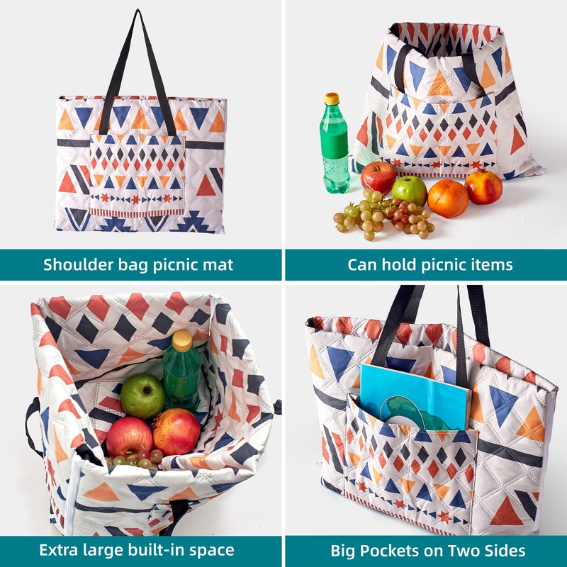 RLXROM Outdoor Packable Picnic Blanket with Zipper Folds into Tote
