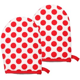MOSIKER Heat Resistant Oven Mitts Insulated 100% Cotton with Hanging Loop, Set of 2 (Red Dots)