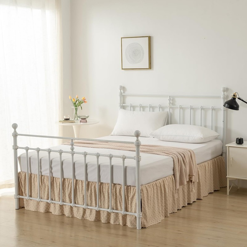 Tufted Dot Bed Skirt Queen Size,Ruffled Bed Skirt with Split