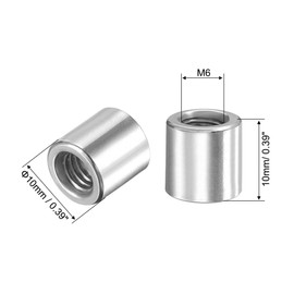 sourcing map Round Weld Nuts, M6 x 10mm x 10mm Weld On Bung Female Nut Threaded - 201 Stainless Steel Insert Weldable 20pcs