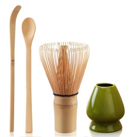 Matcha Set Bamboo Matcha Whisk and Matcha Spoon Matcha Ceremony Accessory Set, Ceramic Matcha Whisk Holder(Green)