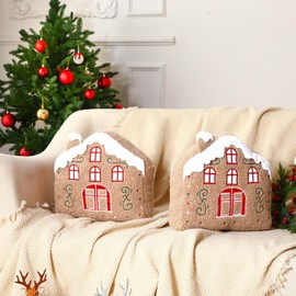 HunnmingRe 2 Pcs Gingerbread House Merry Christmas Throw Pillow Plush Stuffed Gingerbread House Pillow 12.6 Cute Xmas Decorative Cushion Pillows for Christmas Party Decorations