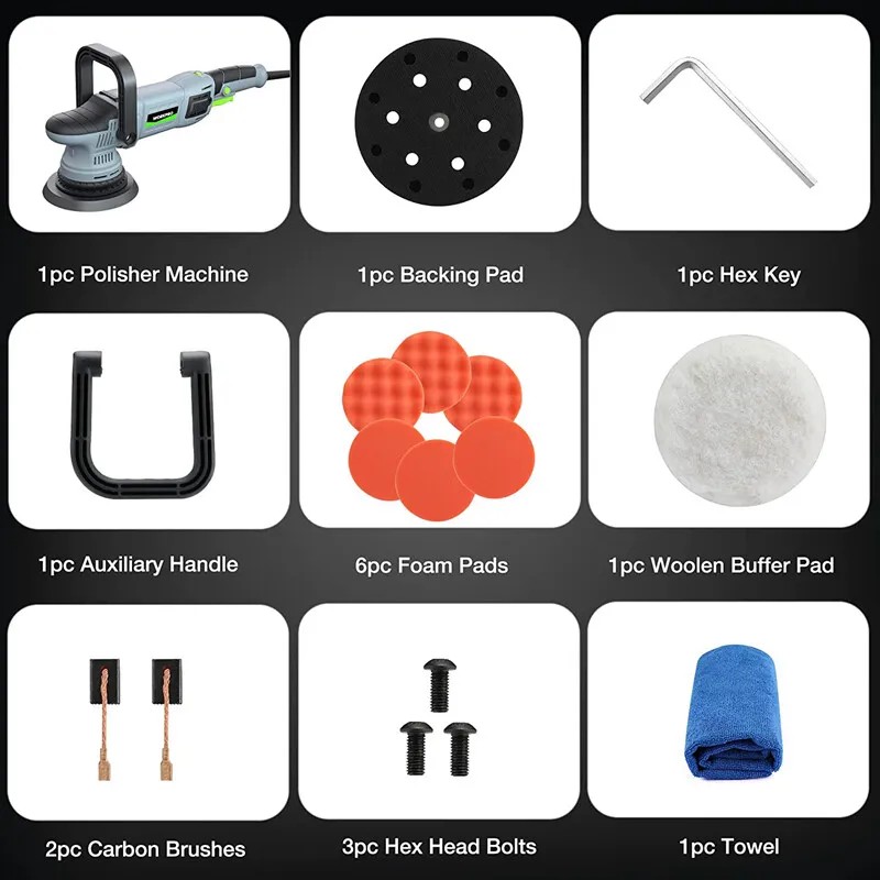 WORKPRO 6" Buffer Polisher 1080W Dual Action Orbital Polish Set