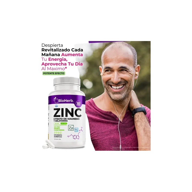 Bioherb Zinc Magnesio Melatonina 360 Capsulas 500mg Bienestar Relajación Natural