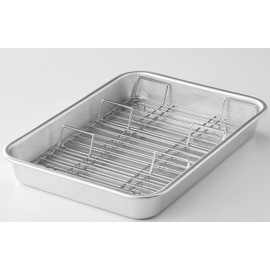 Taniguchi Metal Bat Tray, Deep Type, Made in Japan, M, Tempura Bat, With Standing Net, Fried Food Meijin, M size