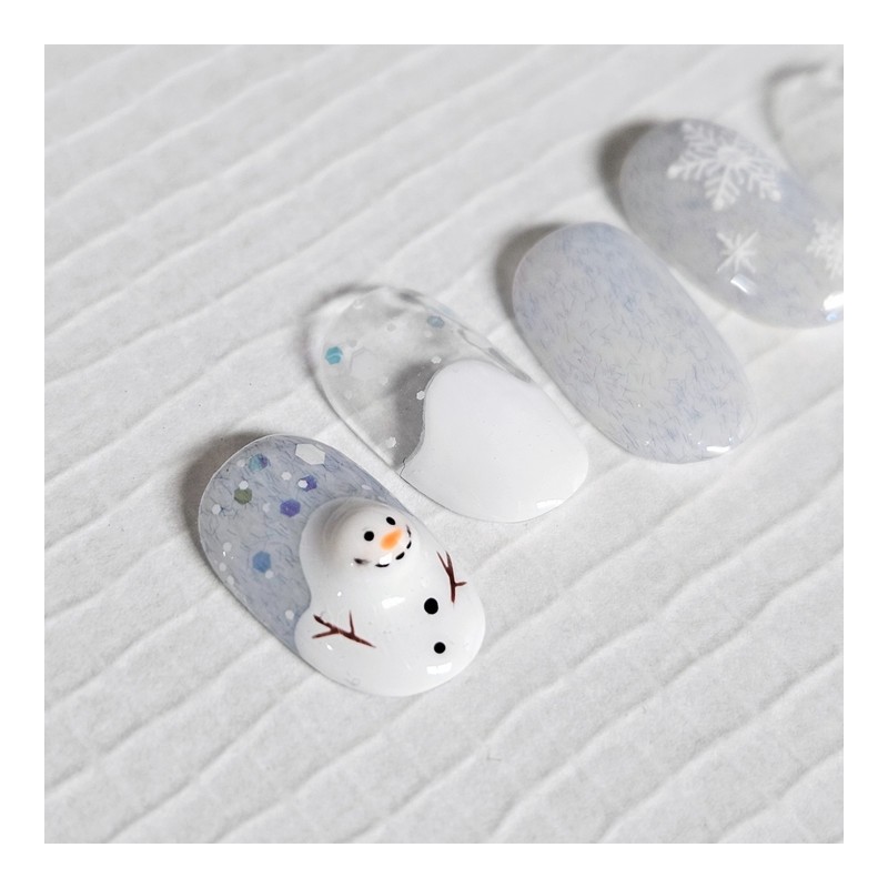 [Winter] Melting Snowman Handmade Nail Tips - Almond Midi /