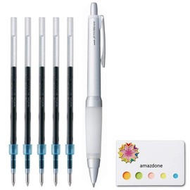 Mitsubishi Pencil Uni-Ball Alpha-Gel Jetstream 0.7 mm Ball Point Pen,White Body,Black Ink (SXN1000071P26) + 5 Ink Refills set(SXR-7.24) and our original Sticky Notes