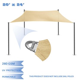 E&K Sunrise 20' x 24' Sun Shade Sail Rectangle Canopy Shade Cover with A Ring Steel Cable Wire UV Block for Pergola Patio Backyard Garden Deck Outdoor (Sand)