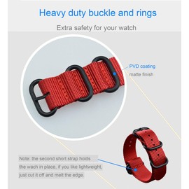 [MZBUTIQ] Nylon Watch Band Replacement Thick 5 Rings (18mm, 19mm, 20mm, 21mm, 22mm, 23mm, 24mm, 25mm, 26mm, 28mm), red, Elegant