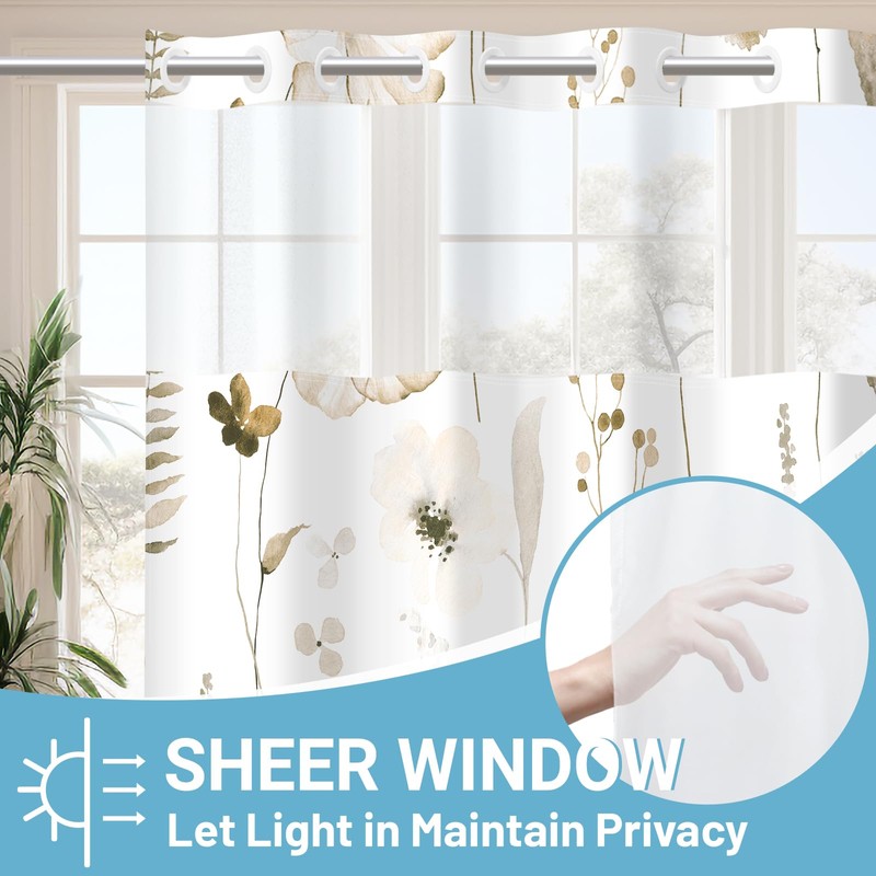 WITHLOC No Hook Shower Curtain with Snap in Liner -