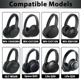 Adhiper Silicone Sweat Headband Cover for Sony WH-1000XM4, WH-CH720N, WH-XB910N, ULT WEAR, Washable Zipped Dustproof Headband Cover Protector for Soundcore Space Q45, Life Q30 & Q20 (Black)