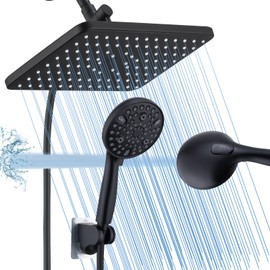 BSTKEECL Rain Shower Head with Handheld-12" High Pressure Square Rainfall Showerhead Sprayer Combo-10Sprays Handheld with Power Jets for Bathroom Matte Black
