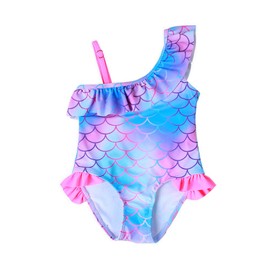 CHUNG Girls Cute Print Dino Adjustable Bathing Suits Ruffle Striped Rainbow Swimsuits Swimwear One Piece Bikini (3-4Yrs-100, Mermaid)