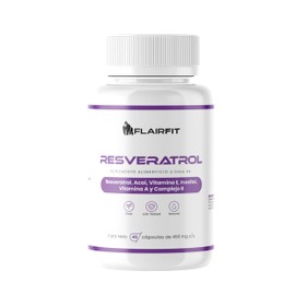 FLAIRFIT Resveratrol Suplemento Premium, Antioxidante, Base de Pulpa Acai, Vitamína C, Vitamína E, Inositol, Calcio, Complejo B, 45 Cápsulas