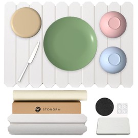 Foldable Stone Drying Mat for Kitchen Counter – Includes Non-Slip Pad, Soap Dish & Sandpaper – Quick-Dry Diatomaceous Earth, Large 23.62" x 15.35" - White