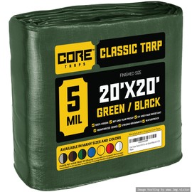 Core Tarps Classic 5 Mil Tarp Cover, Waterproof, UV Resistant, Rip and Tear Proof, Poly Tarpaulin with Reinforced Edges for Roof, Camping, Patio, Pool Cover, Boat (Green/Black 20′ X 20′)