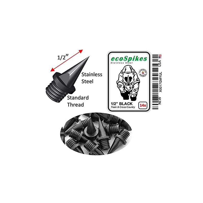 ecoSpikes Stainless Steel Track and Cross Country Spikes (1/2" Black,