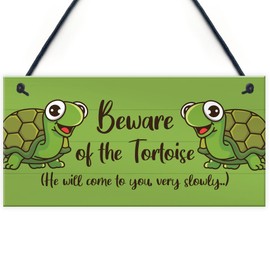 RED OCEAN Beware Of The Tortoise Sign Hanging Wall Plaque Funny Pet Gift Turtle Sign Gift